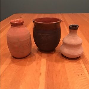 VINTAGE UMBRIA ITALIAN POTTERY VASE TRIO RED CLAY SIGNED MID CENTURY DECOR